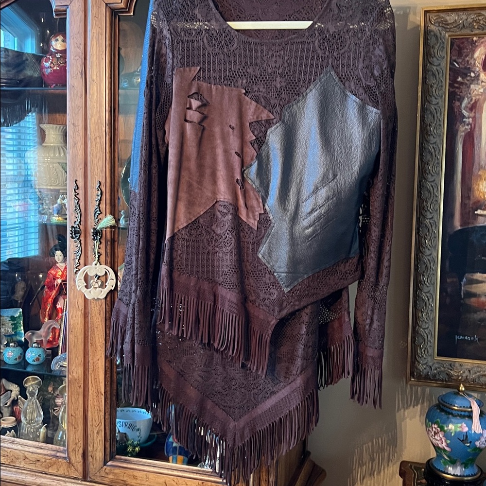 AlbertoMakaliBOHEMIANWesternEUC 2pieceFRINGE,SeudeLeatherLace.HeadTurningS:12/10